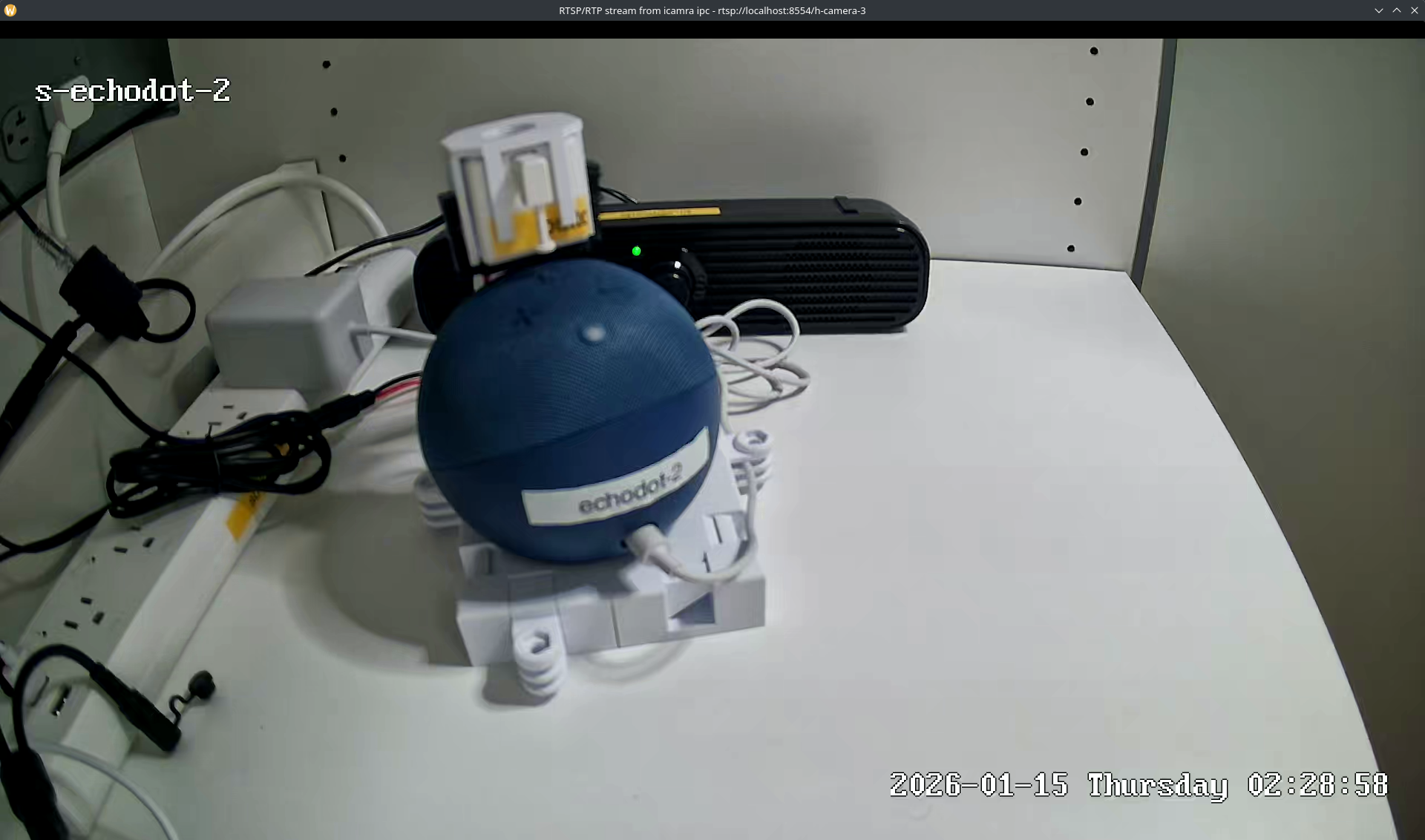 A VLC window playing a live camera feed from an IoT device