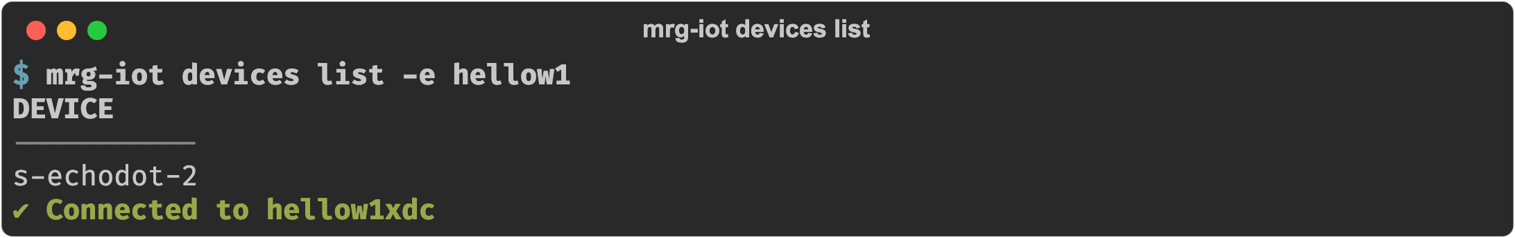 mrg-iot devices list showing the devices in a running experiment