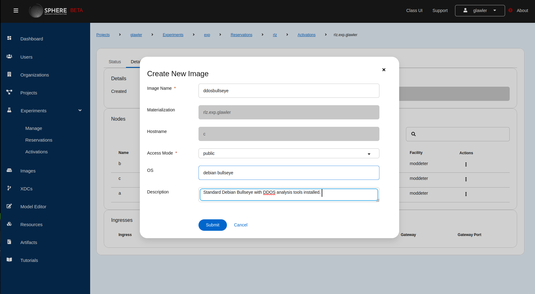 Fill out image creation dialog
