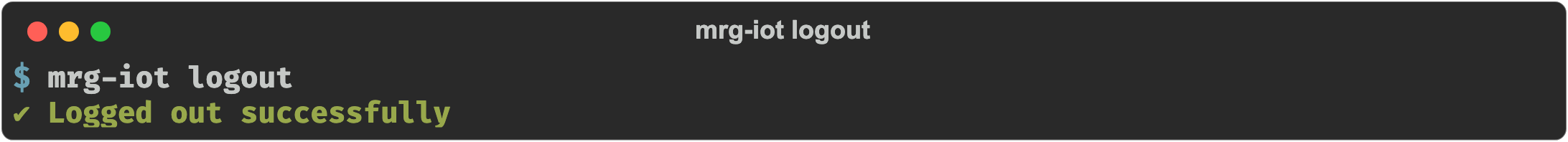 mrg-iot logout confirming the stored session was cleared